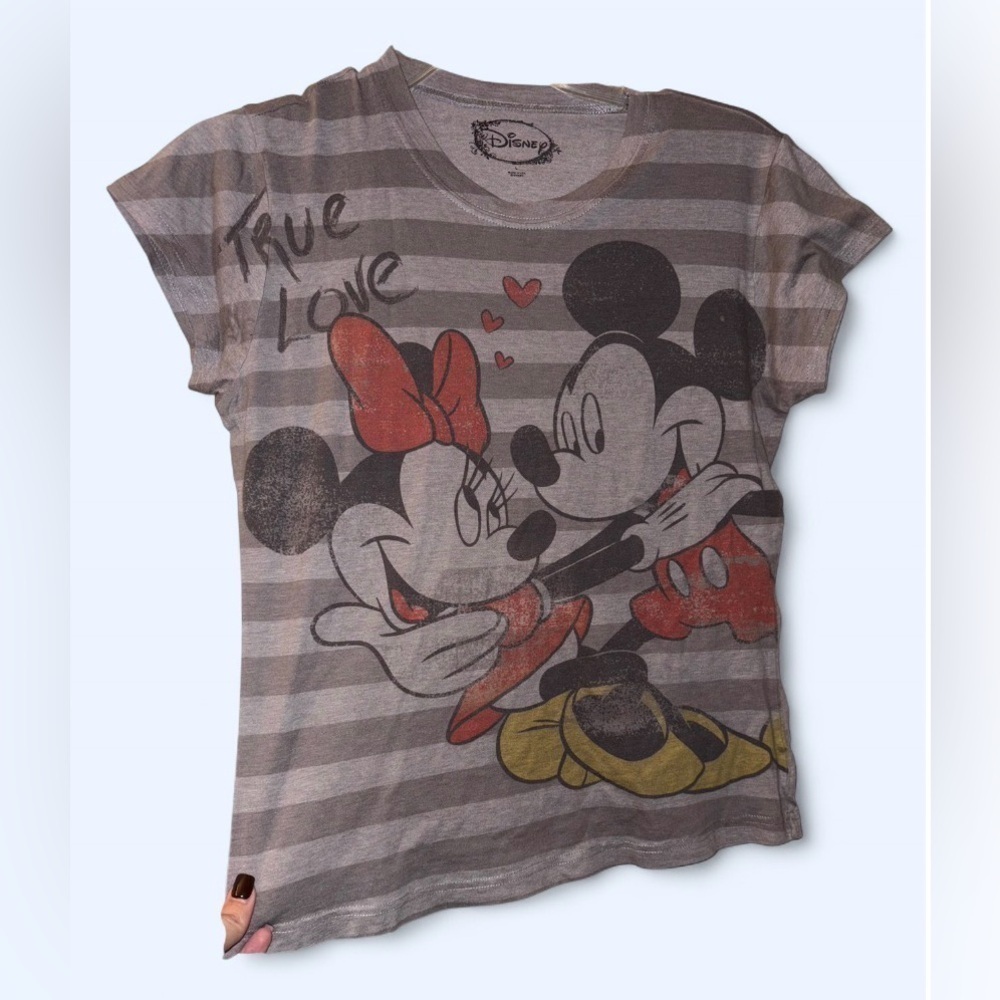 Disney “True Love” Mickey & Minnie Striped Graphic Tee – Size Large